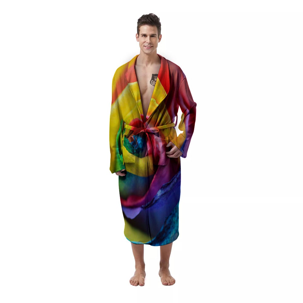 Rainbow Roses LGBT Pride Print Men's Robe-grizzshop