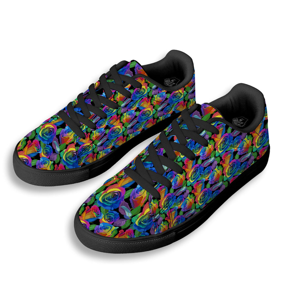 Rainbow Roses LGBT Pride Print Pattern Black Low Top Sneakers-grizzshop