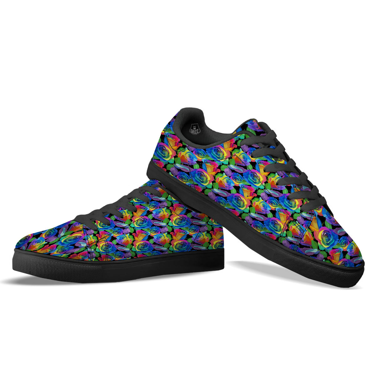 Rainbow Roses LGBT Pride Print Pattern Black Low Top Sneakers-grizzshop