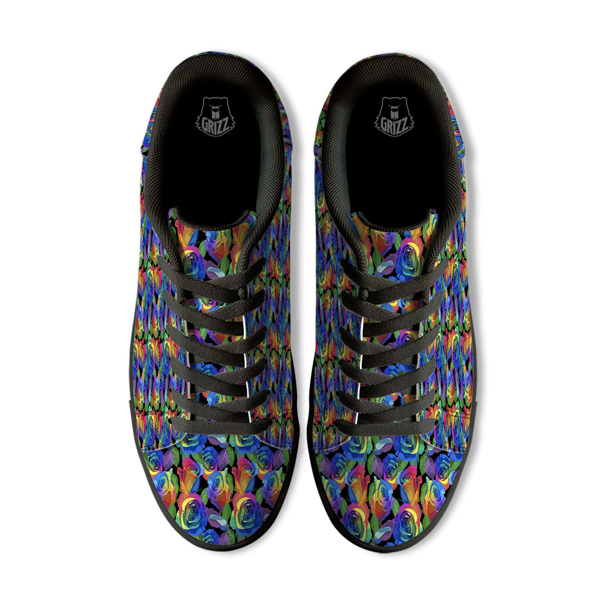 Rainbow Roses LGBT Pride Print Pattern Black Low Top Sneakers-grizzshop