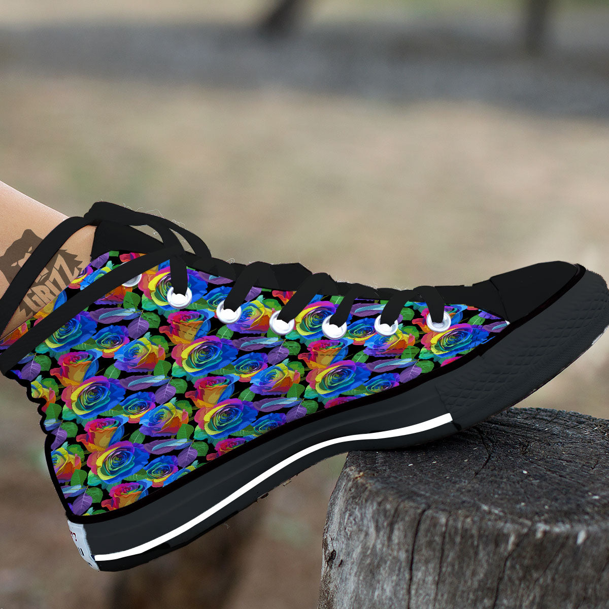 Rainbow Roses LGBT Pride Print Pattern High Top Shoes-grizzshop