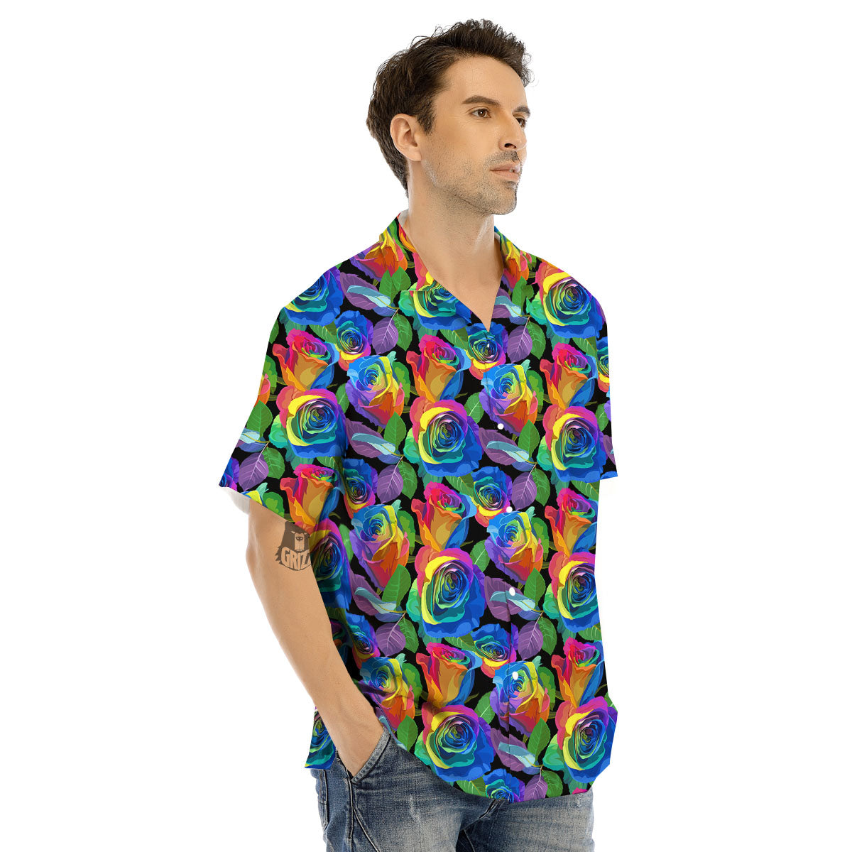 Rainbow Roses LGBT Pride Print Pattern Men's Hawaiian Shirt-grizzshop