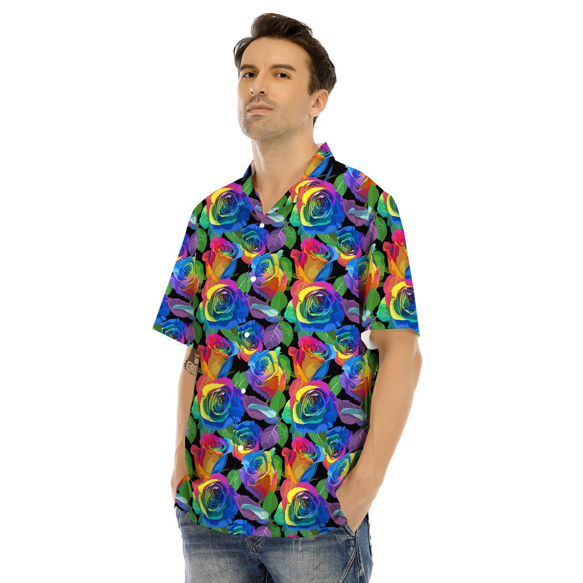 Rainbow Roses LGBT Pride Print Pattern Men's Hawaiian Shirt-grizzshop