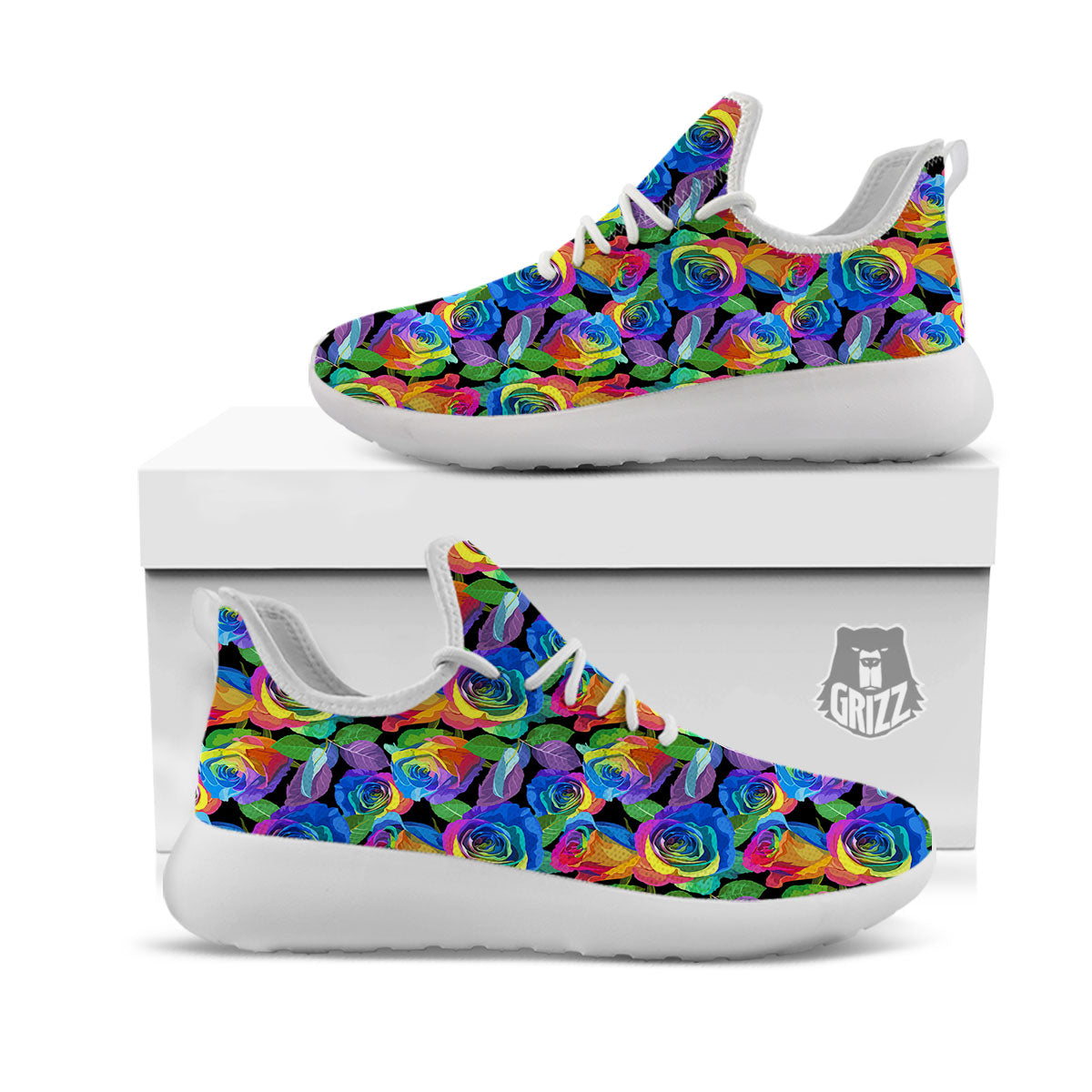 Rainbow Roses LGBT Pride Print Pattern White Athletic Shoes-grizzshop