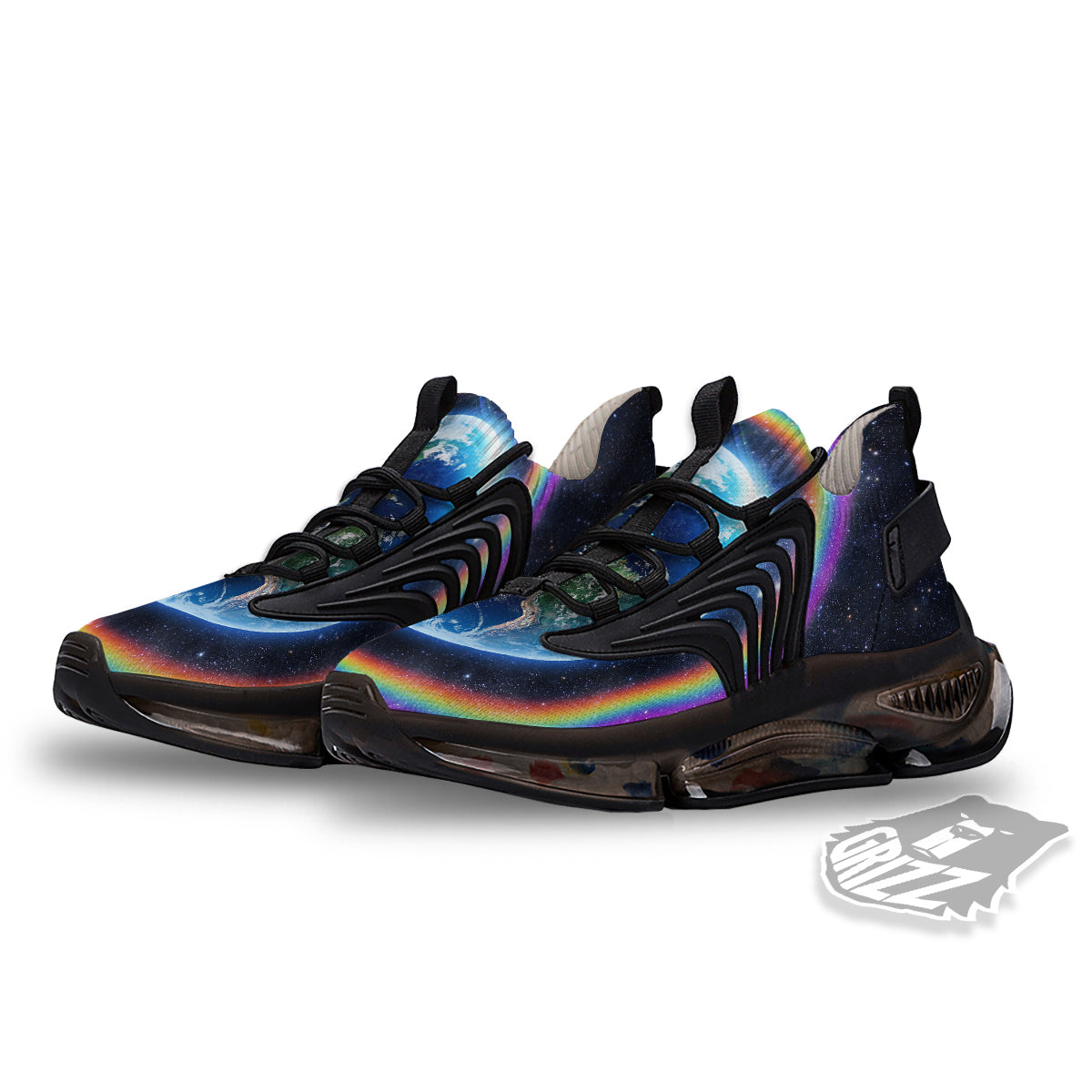 Rainbow The Earth Print Black Gym Shoes-grizzshop