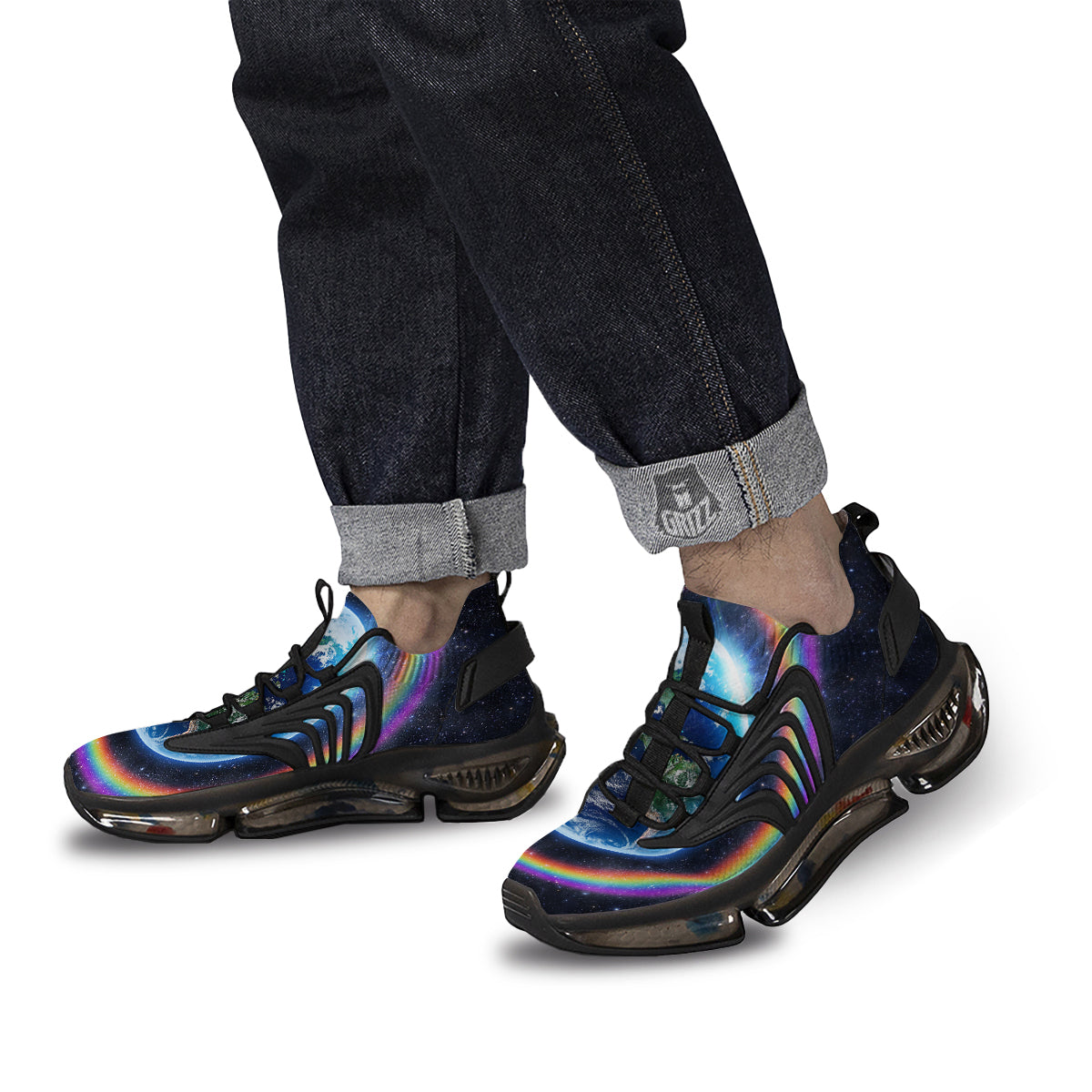 Rainbow The Earth Print Black Gym Shoes-grizzshop