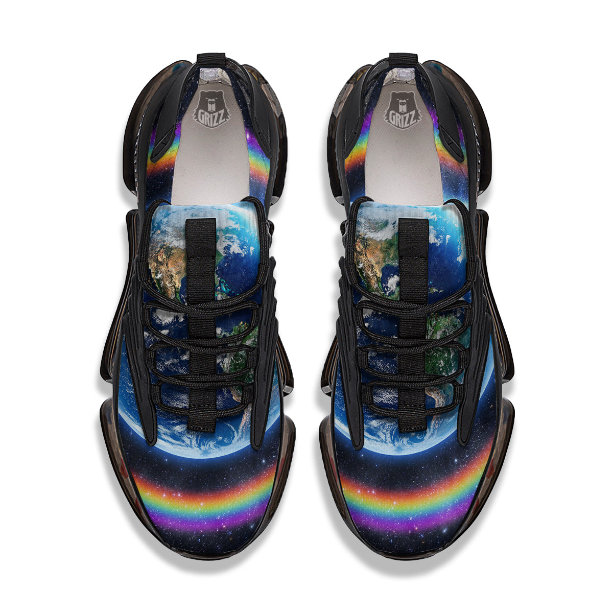 Rainbow The Earth Print Black Gym Shoes-grizzshop