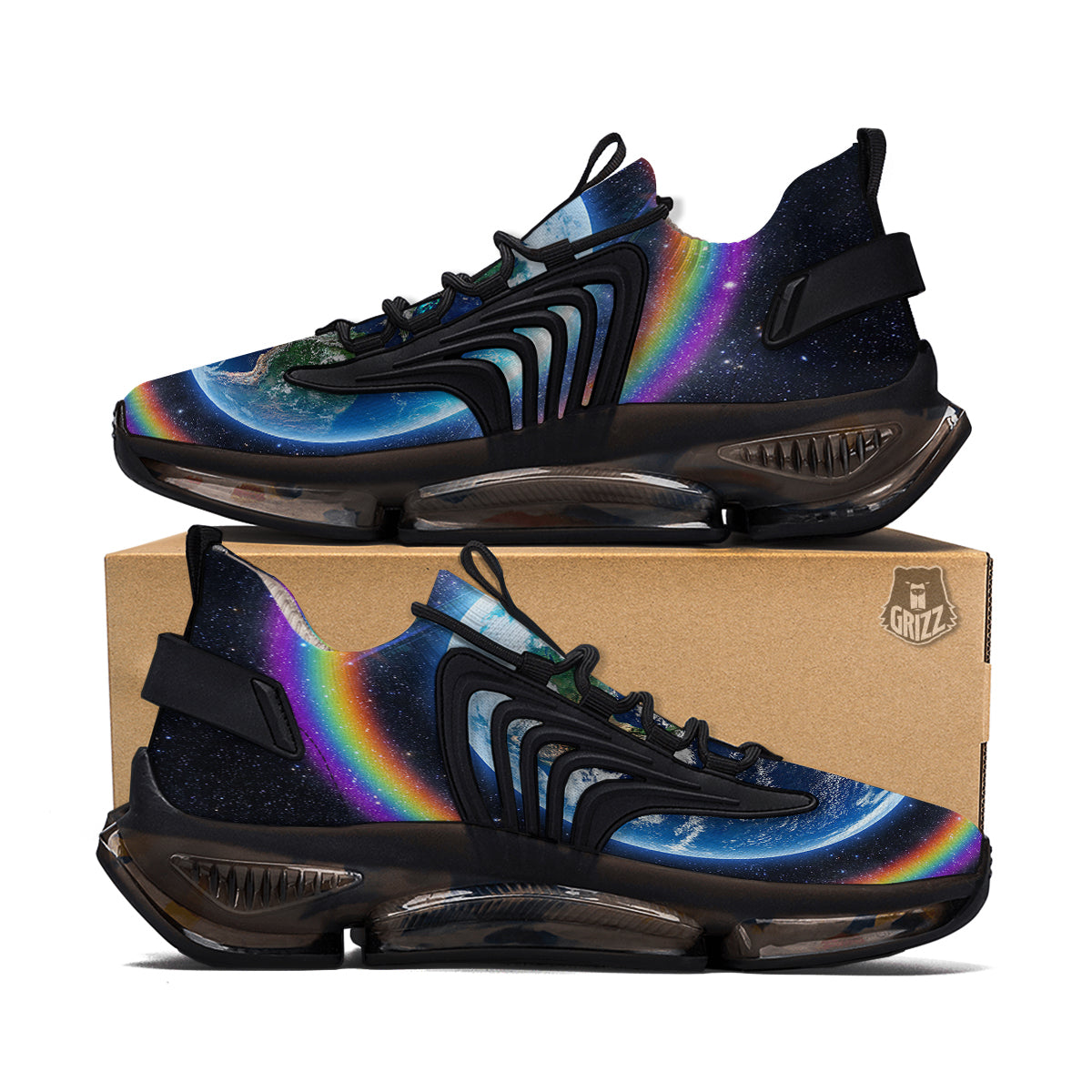 Rainbow The Earth Print Black Gym Shoes-grizzshop