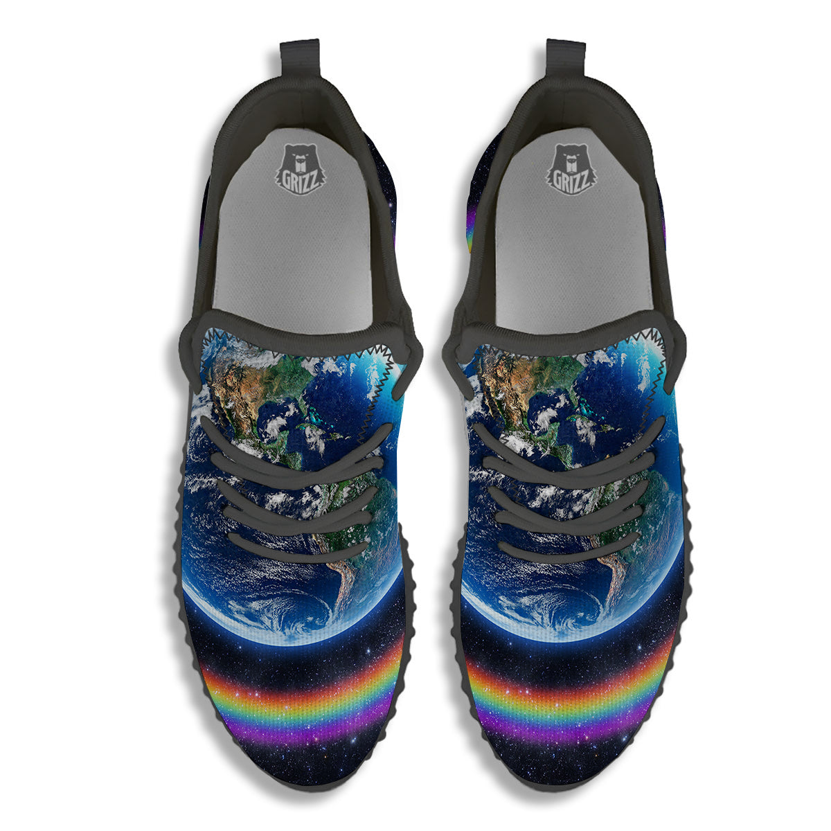 Rainbow The Earth Print Black Walking Shoes-grizzshop