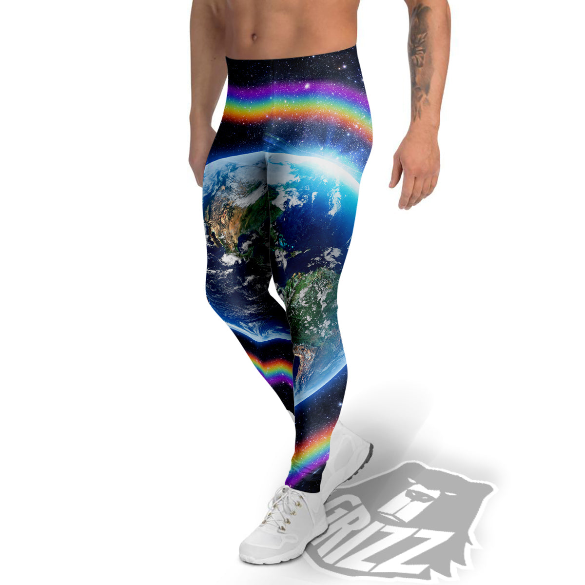 Rainbow The Earth Print Men's Leggings-grizzshop