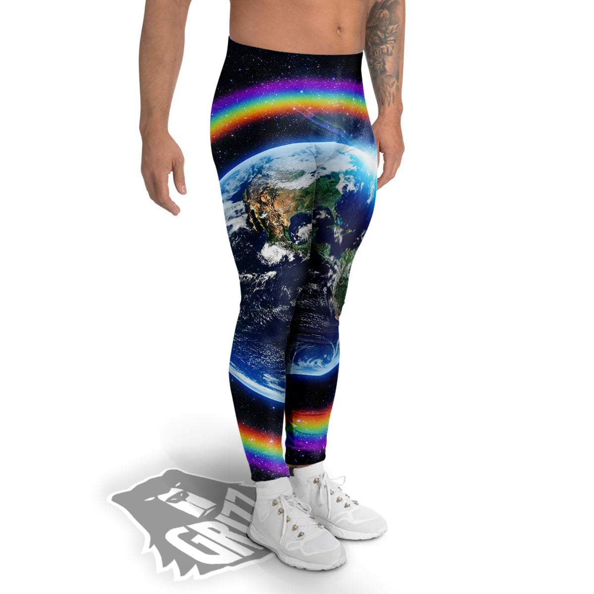 Rainbow The Earth Print Men's Leggings-grizzshop