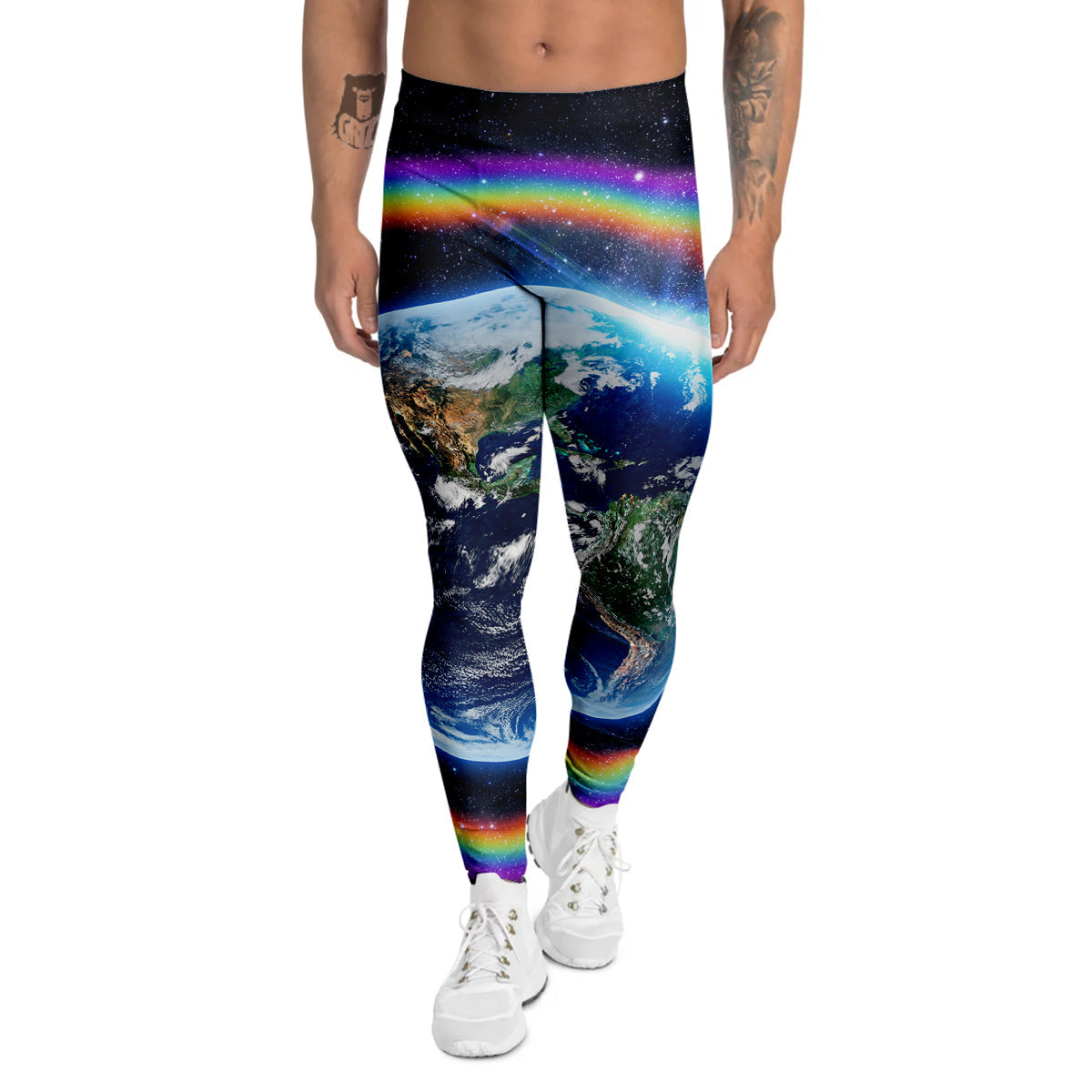 Rainbow The Earth Print Men's Leggings-grizzshop