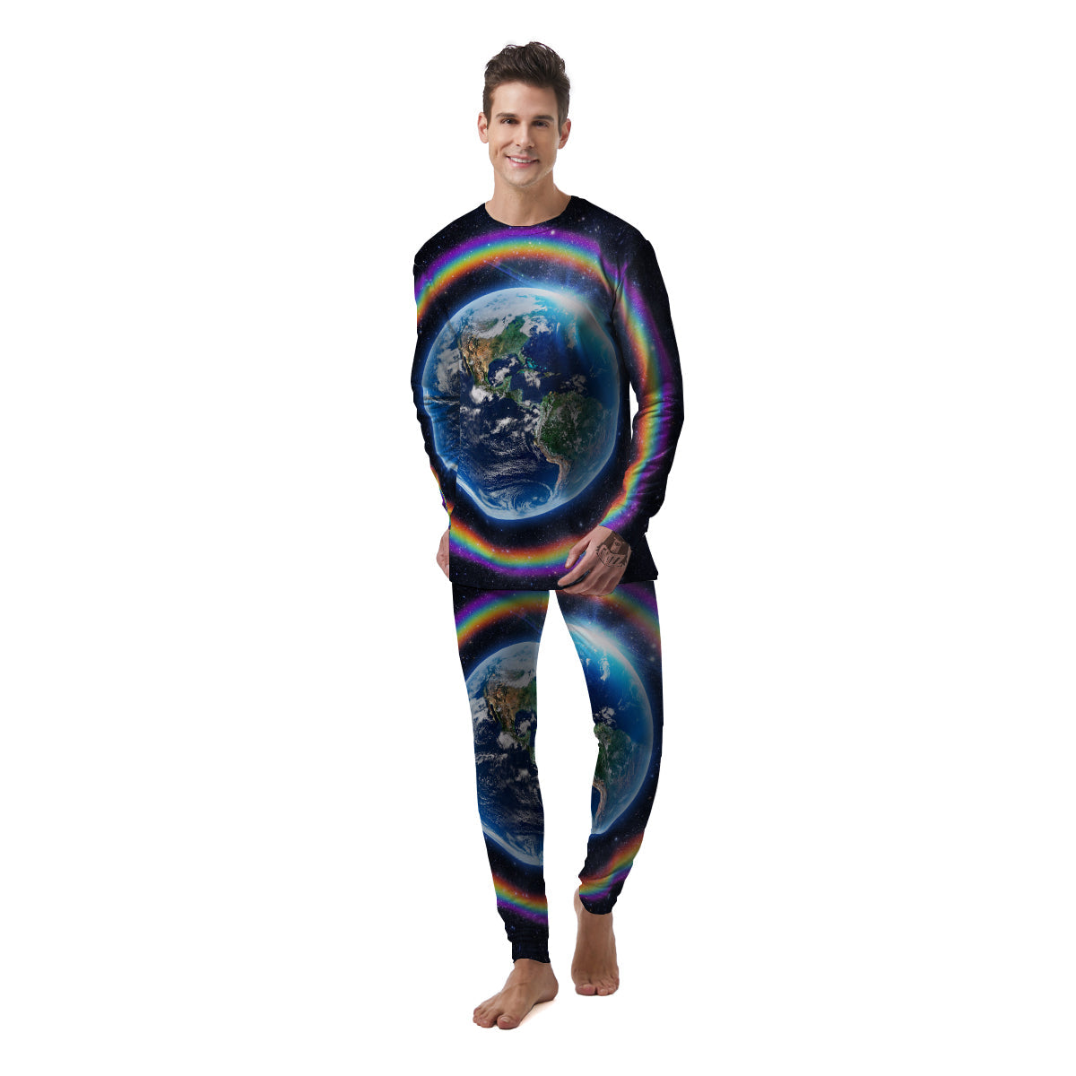 Rainbow The Earth Print Men's Pajamas-grizzshop