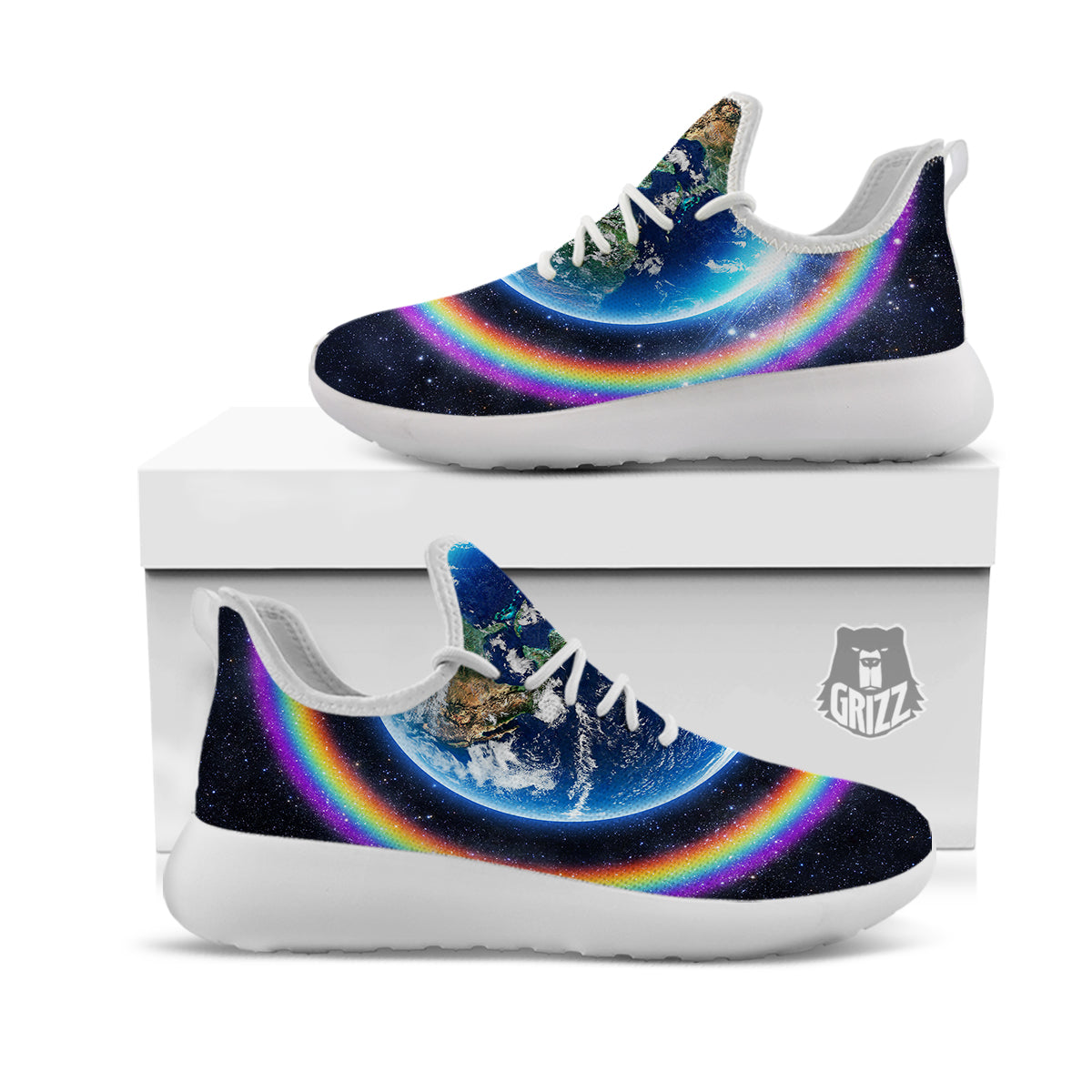 Rainbow The Earth Print White Athletic Shoes-grizzshop