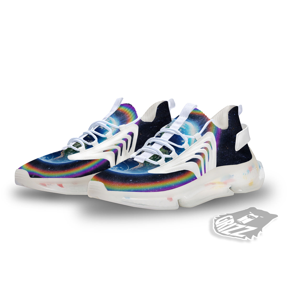 Rainbow The Earth Print White Gym Shoes-grizzshop