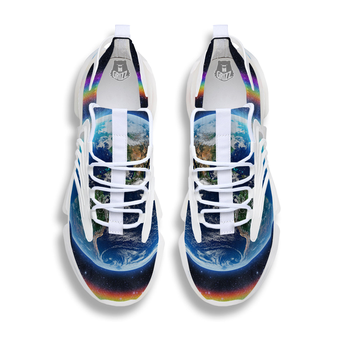 Rainbow The Earth Print White Gym Shoes-grizzshop