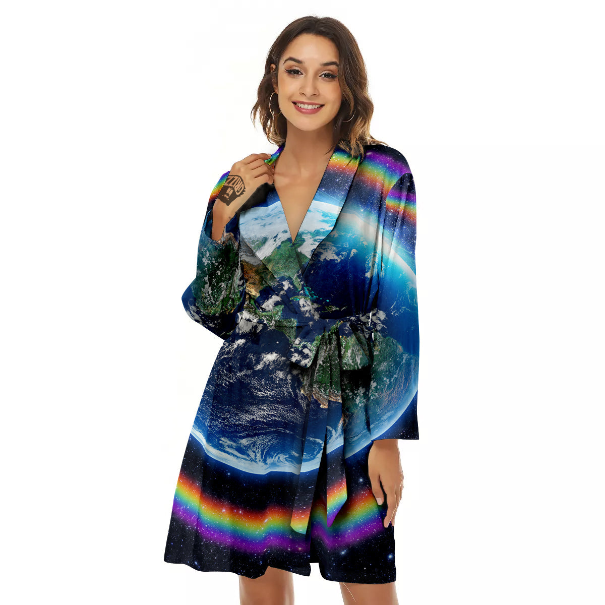 Rainbow The Earth Print Women's Robe-grizzshop
