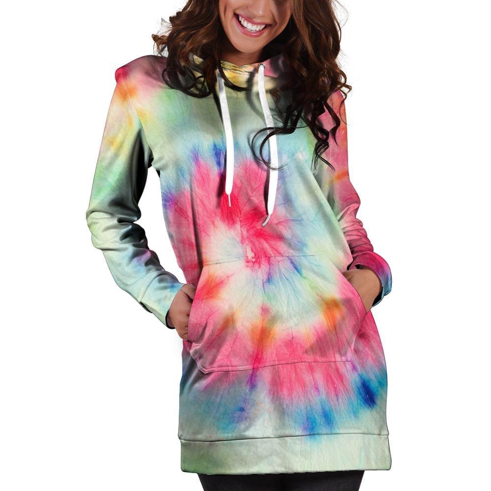 Rainbow Tie Dye Hoodie Dress-grizzshop