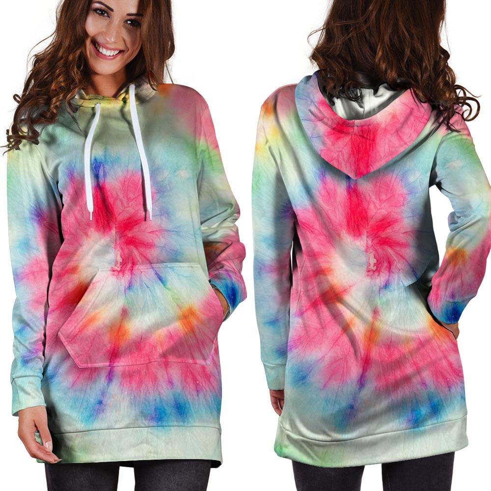 Rainbow Tie Dye Hoodie Dress-grizzshop