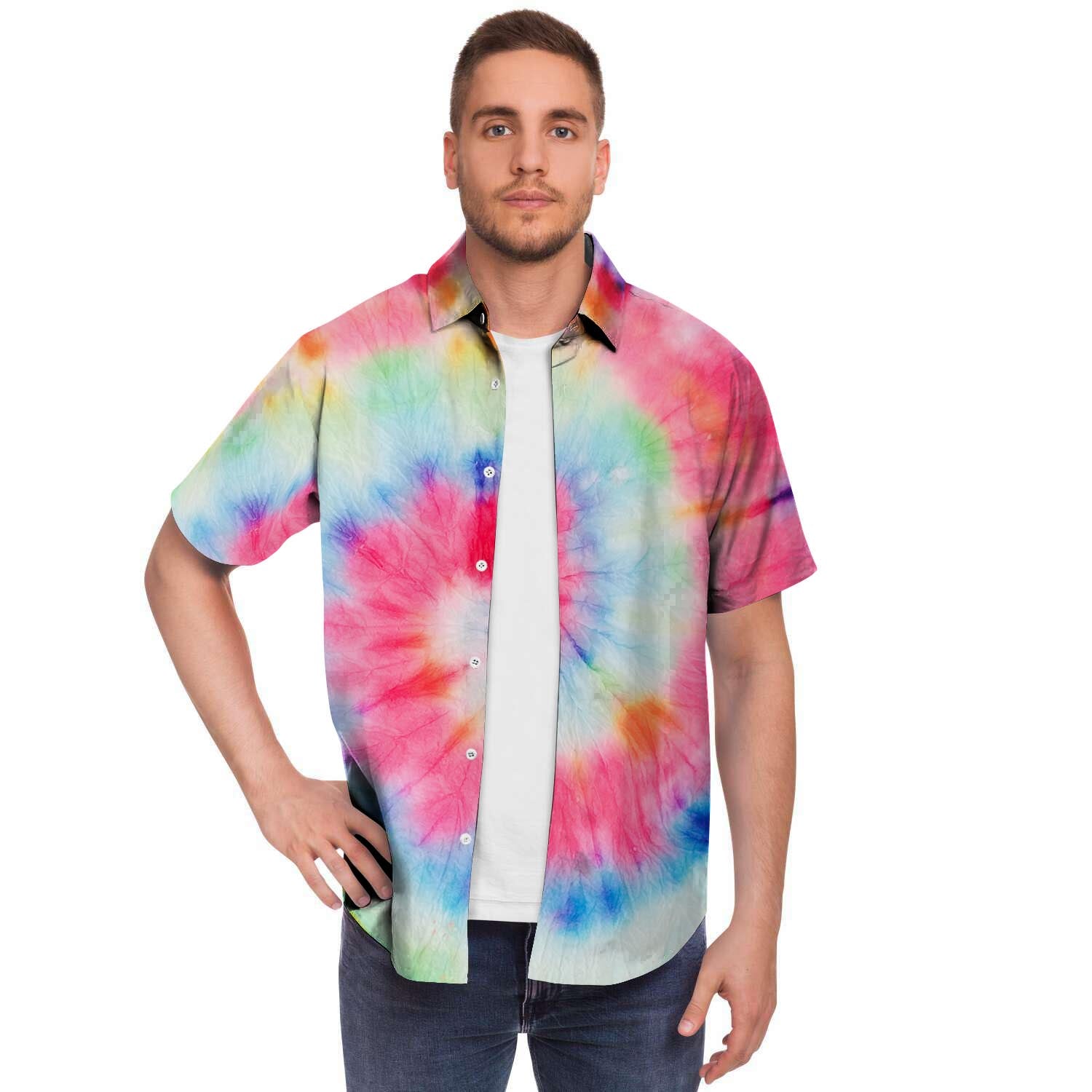 Rainbow Tie Dye Men's Short Sleeve Shirt-grizzshop