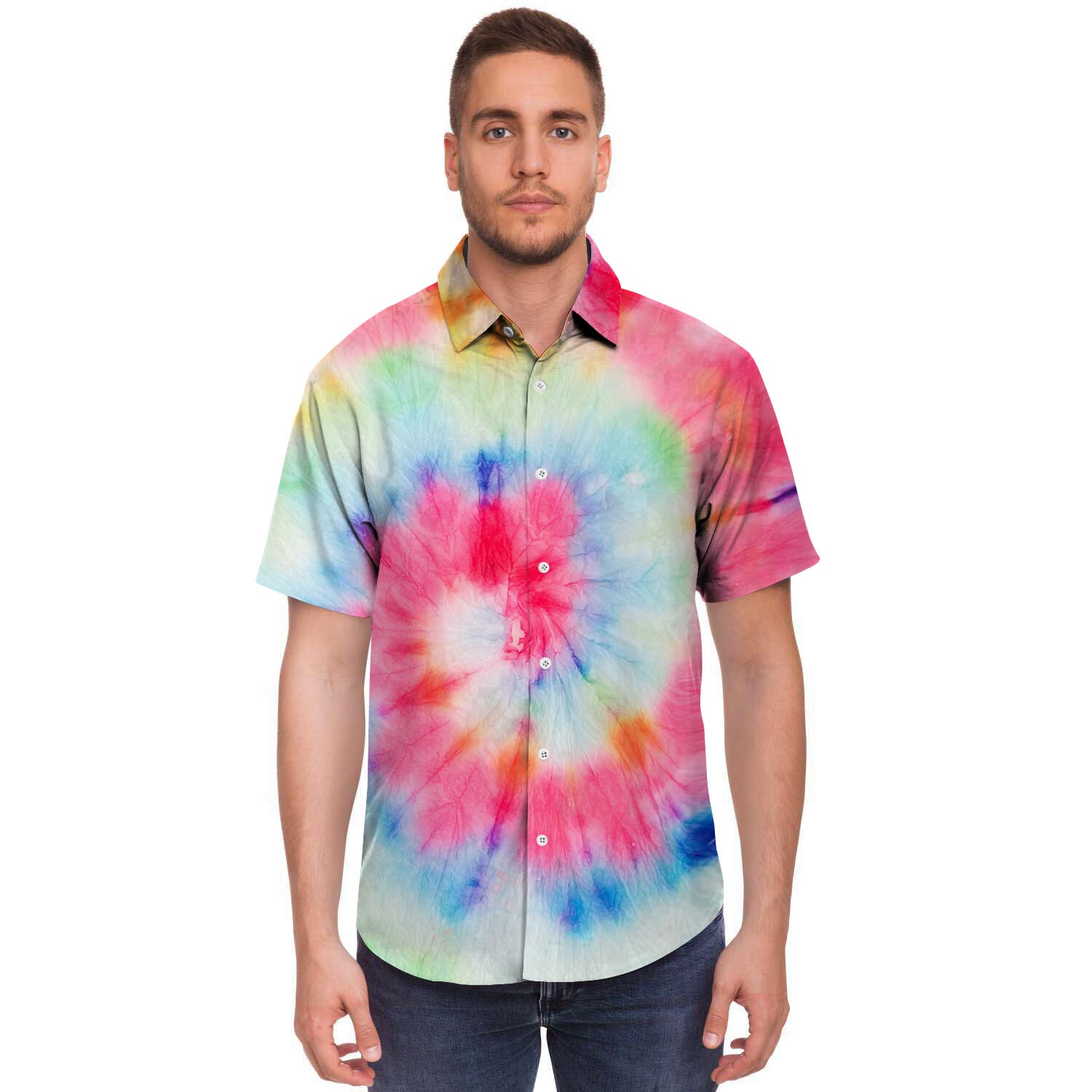 Rainbow Tie Dye Men's Short Sleeve Shirt-grizzshop