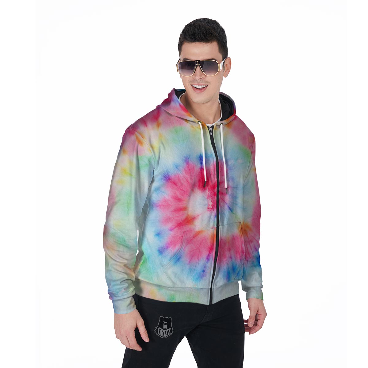 Rainbow Tie Dye Men's Zip Up Hoodie-grizzshop