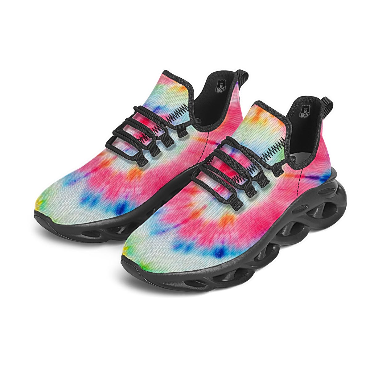 Rainbow Tie Dye Print Black Running Shoes-grizzshop