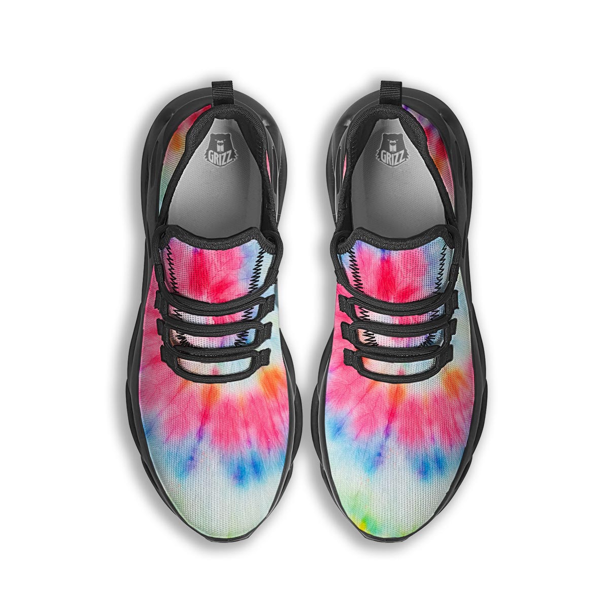 Rainbow Tie Dye Print Black Running Shoes-grizzshop