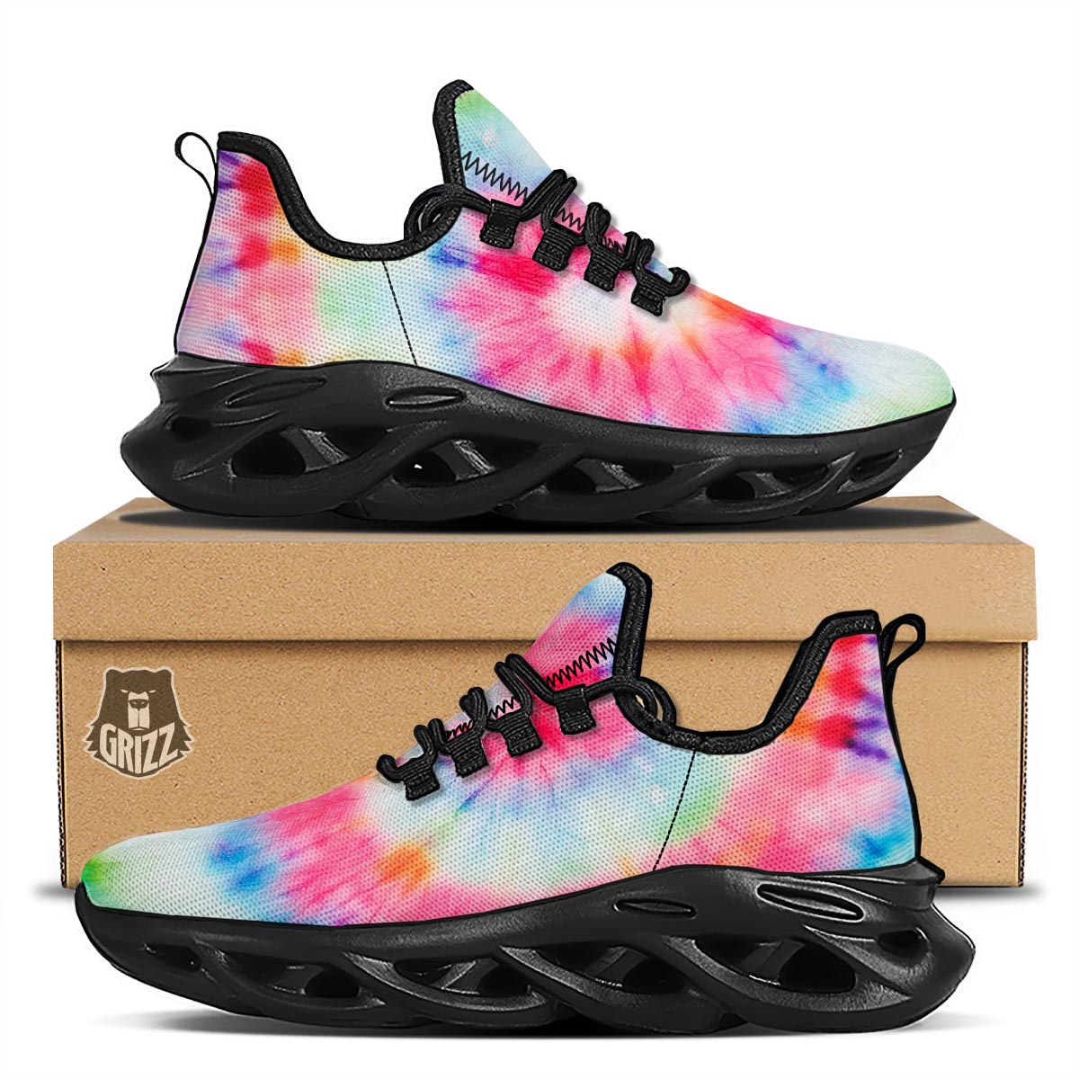 Rainbow Tie Dye Print Black Running Shoes-grizzshop