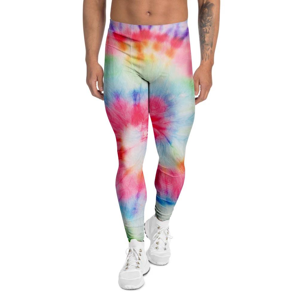 Rainbow Tie Dye Print Men's Leggings-grizzshop