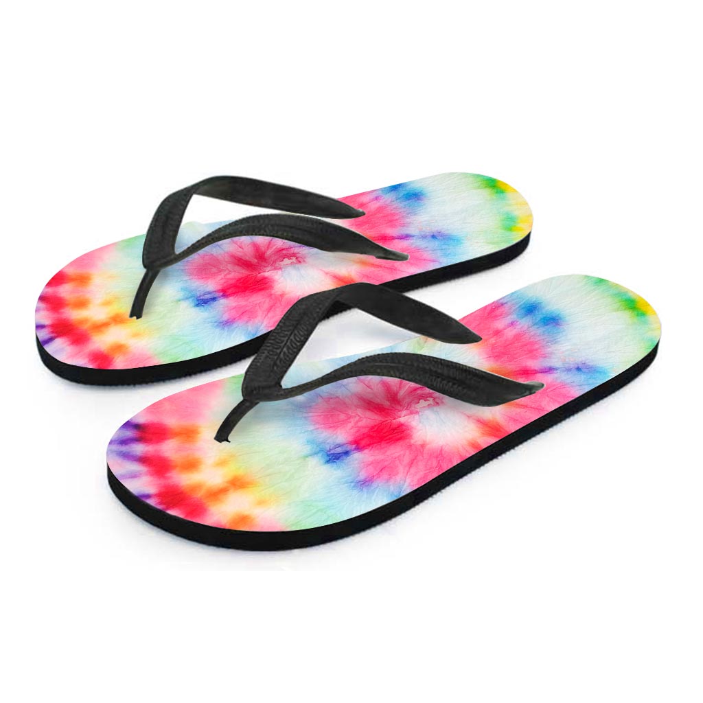 Rainbow Tie Dye Print Women's Flip Flops-grizzshop