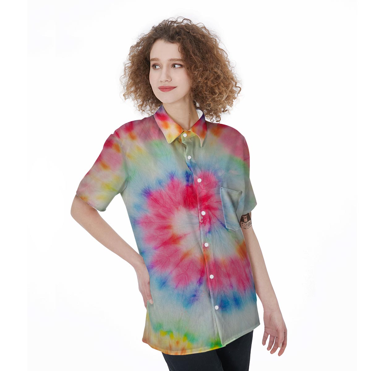 Rainbow Tie Dye Print Women's Short Sleeve Shirts-grizzshop