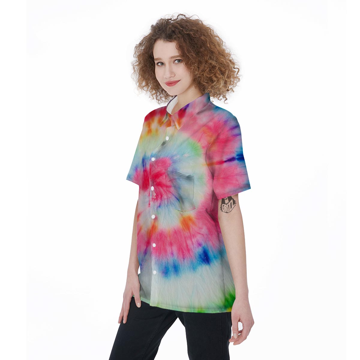 Rainbow Tie Dye Print Women's Short Sleeve Shirts-grizzshop