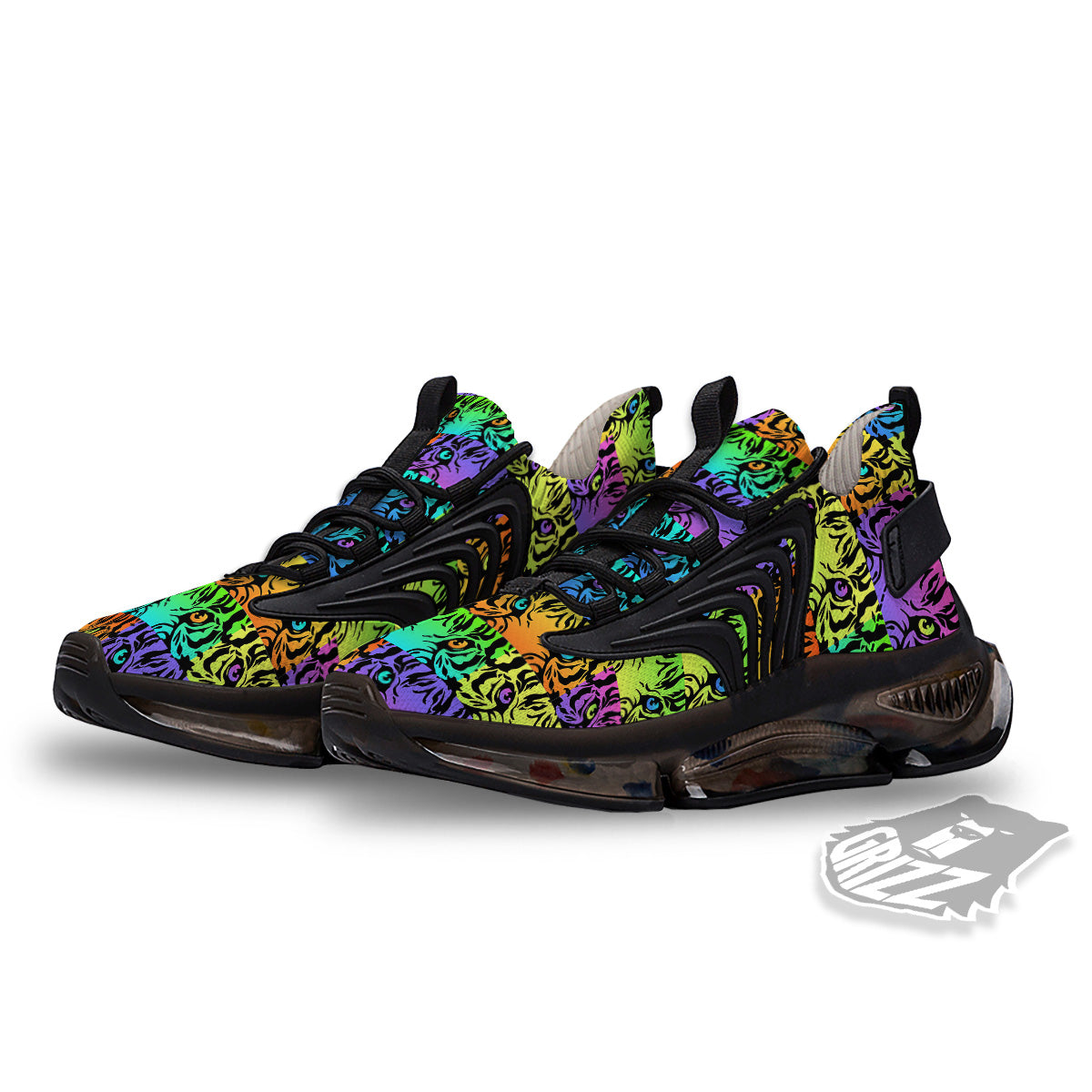 Rainbow Tiger Eyes Print Pattern Black Gym Shoes-grizzshop