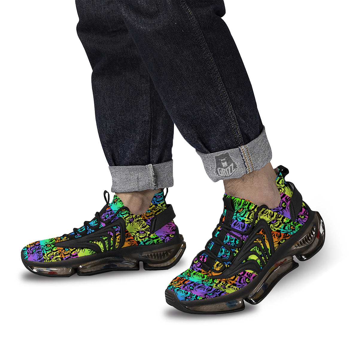 Rainbow Tiger Eyes Print Pattern Black Gym Shoes-grizzshop