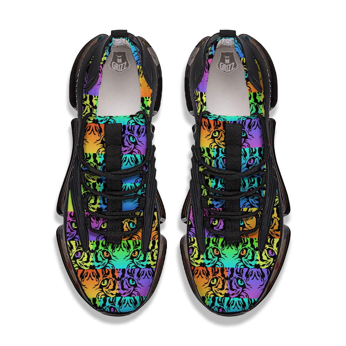 Rainbow Tiger Eyes Print Pattern Black Gym Shoes-grizzshop