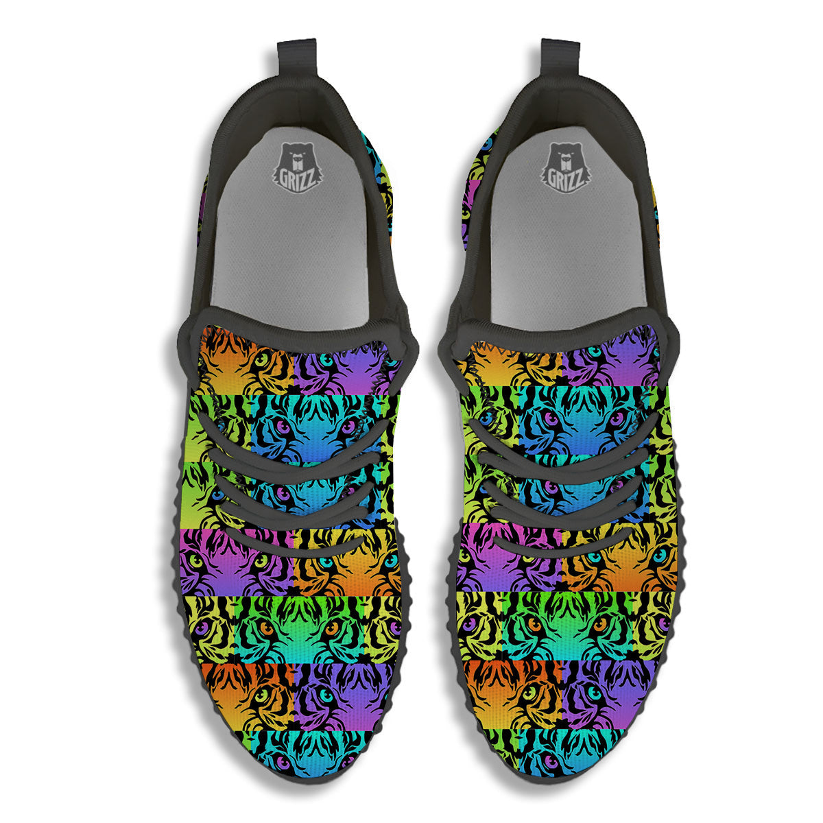 Rainbow Tiger Eyes Print Pattern Black Walking Shoes-grizzshop
