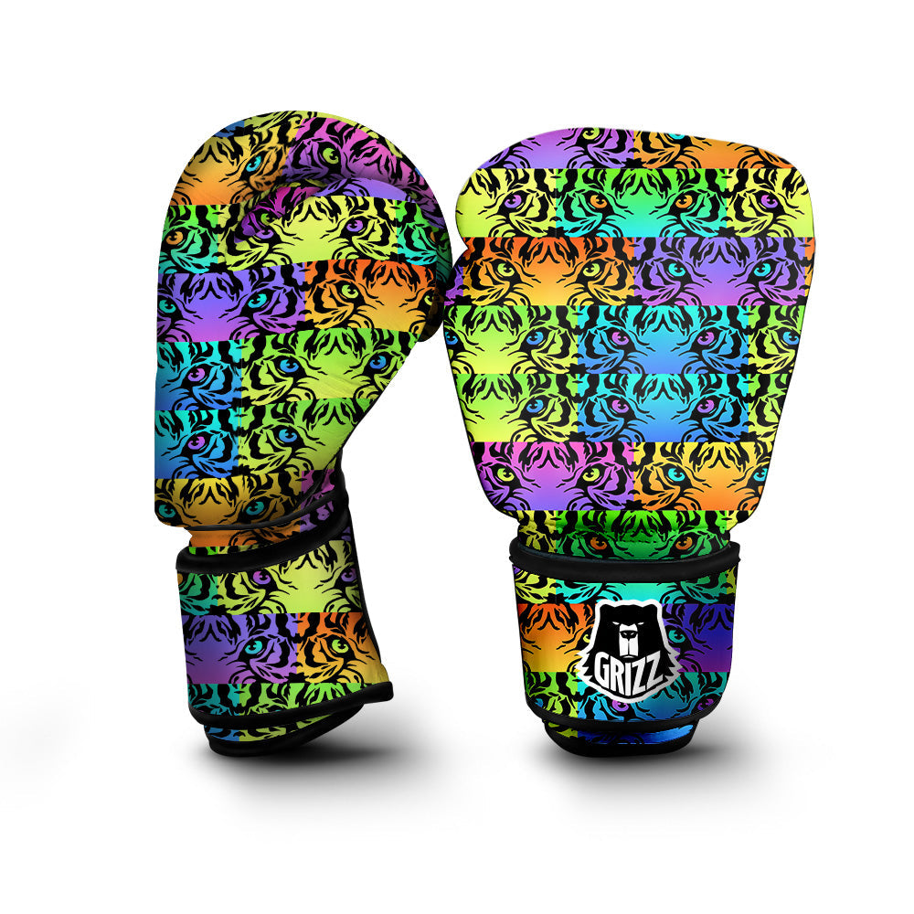 Rainbow Tiger Eyes Print Pattern Boxing Gloves-grizzshop