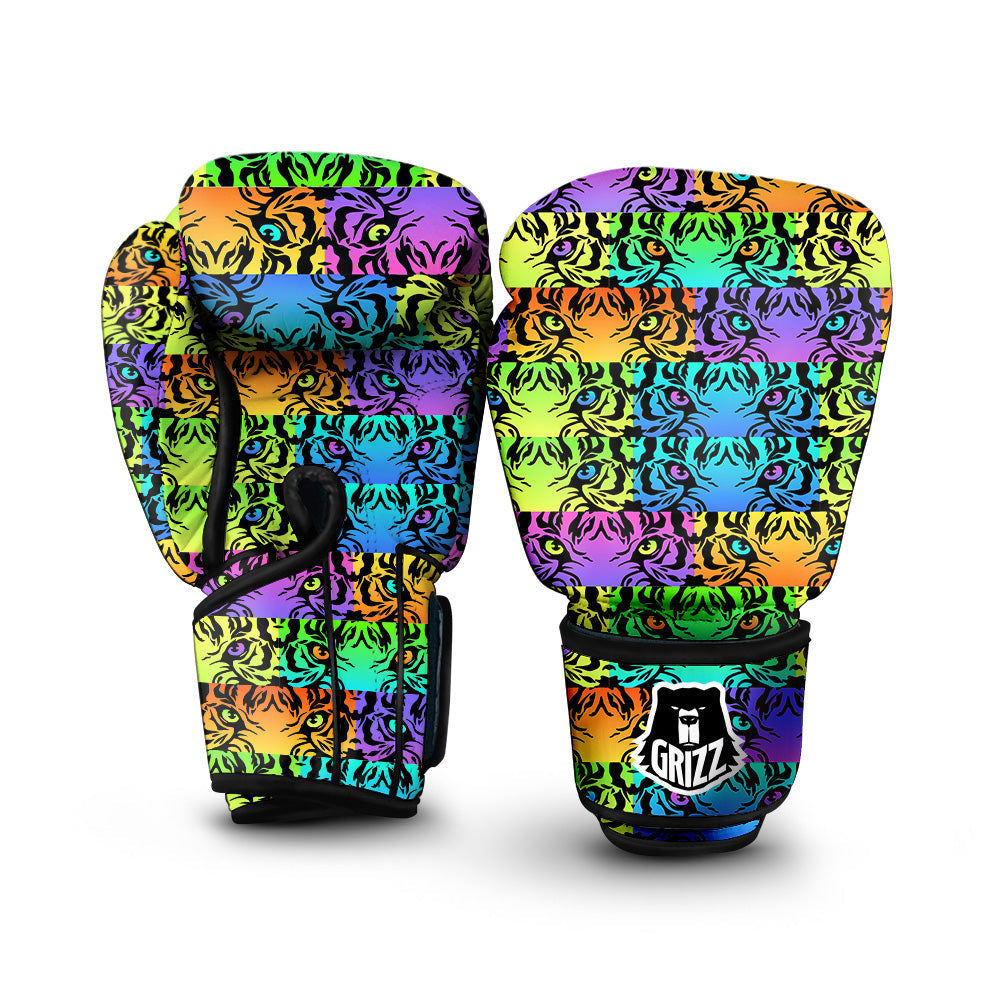 Rainbow Tiger Eyes Print Pattern Boxing Gloves-grizzshop