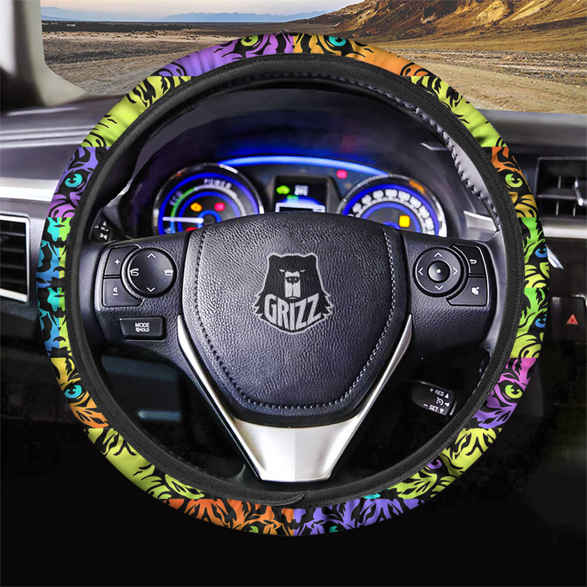 Rainbow Tiger Eyes Print Pattern Car Steering Wheel Cover-grizzshop