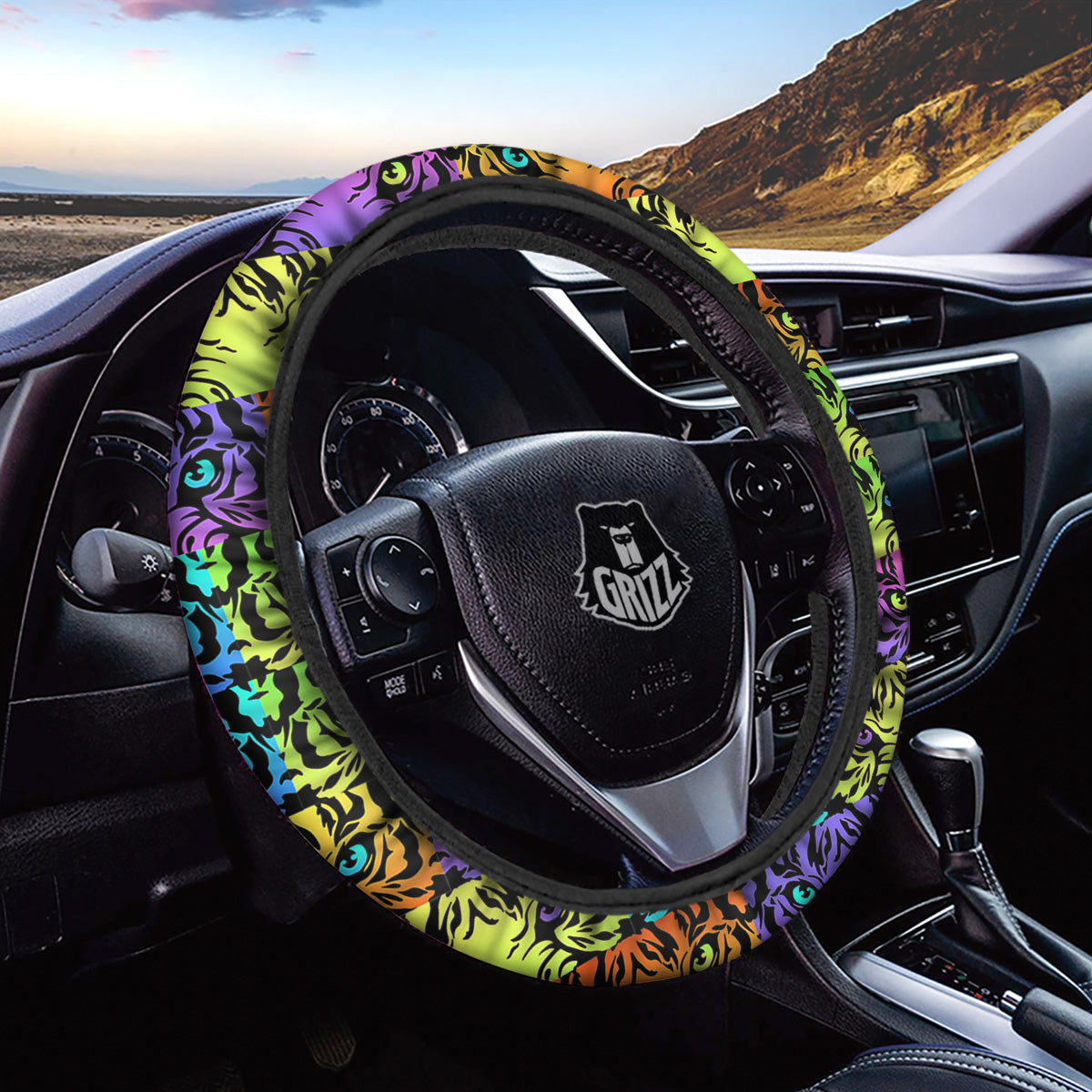Rainbow Tiger Eyes Print Pattern Car Steering Wheel Cover-grizzshop
