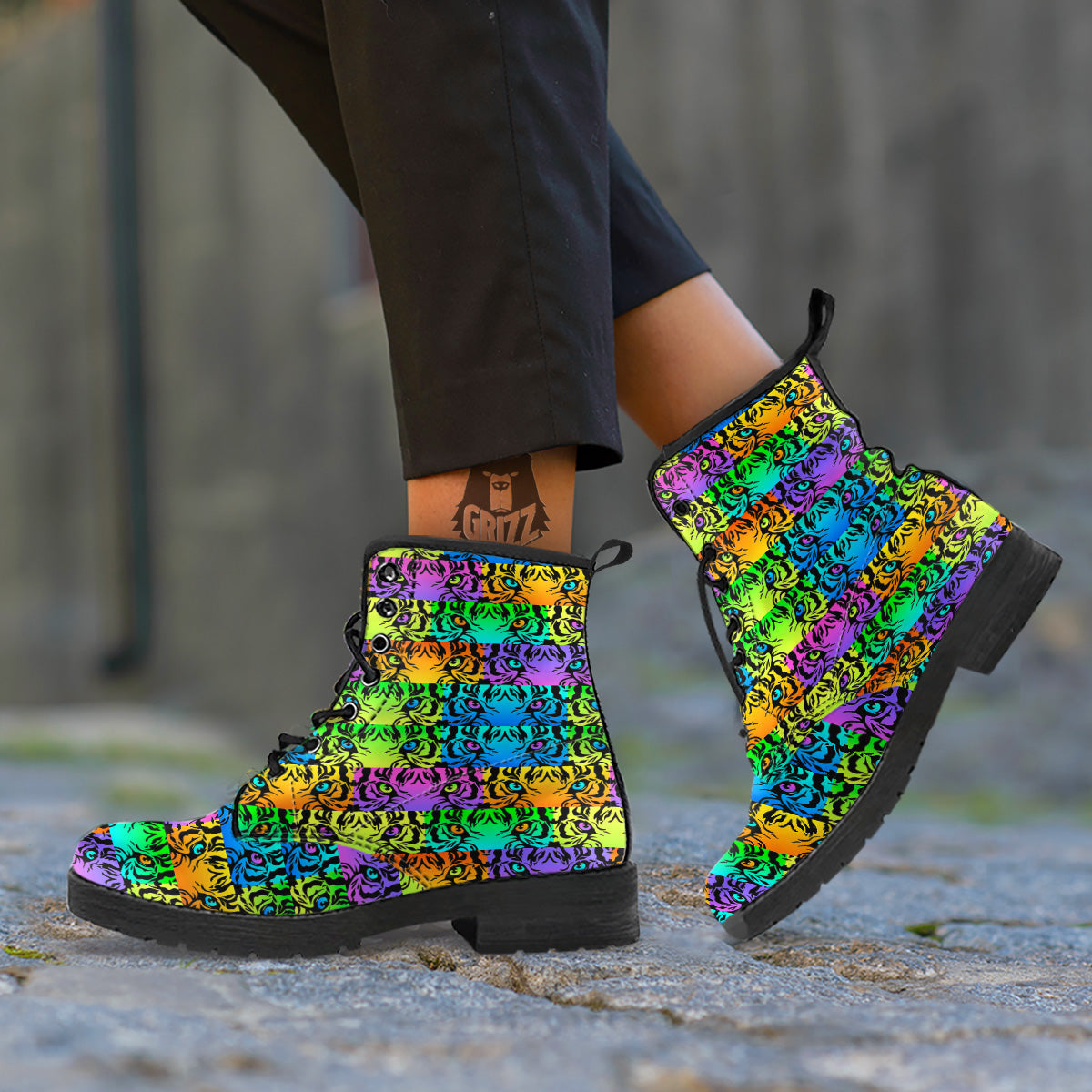 Rainbow Tiger Eyes Print Pattern Leather Boots-grizzshop