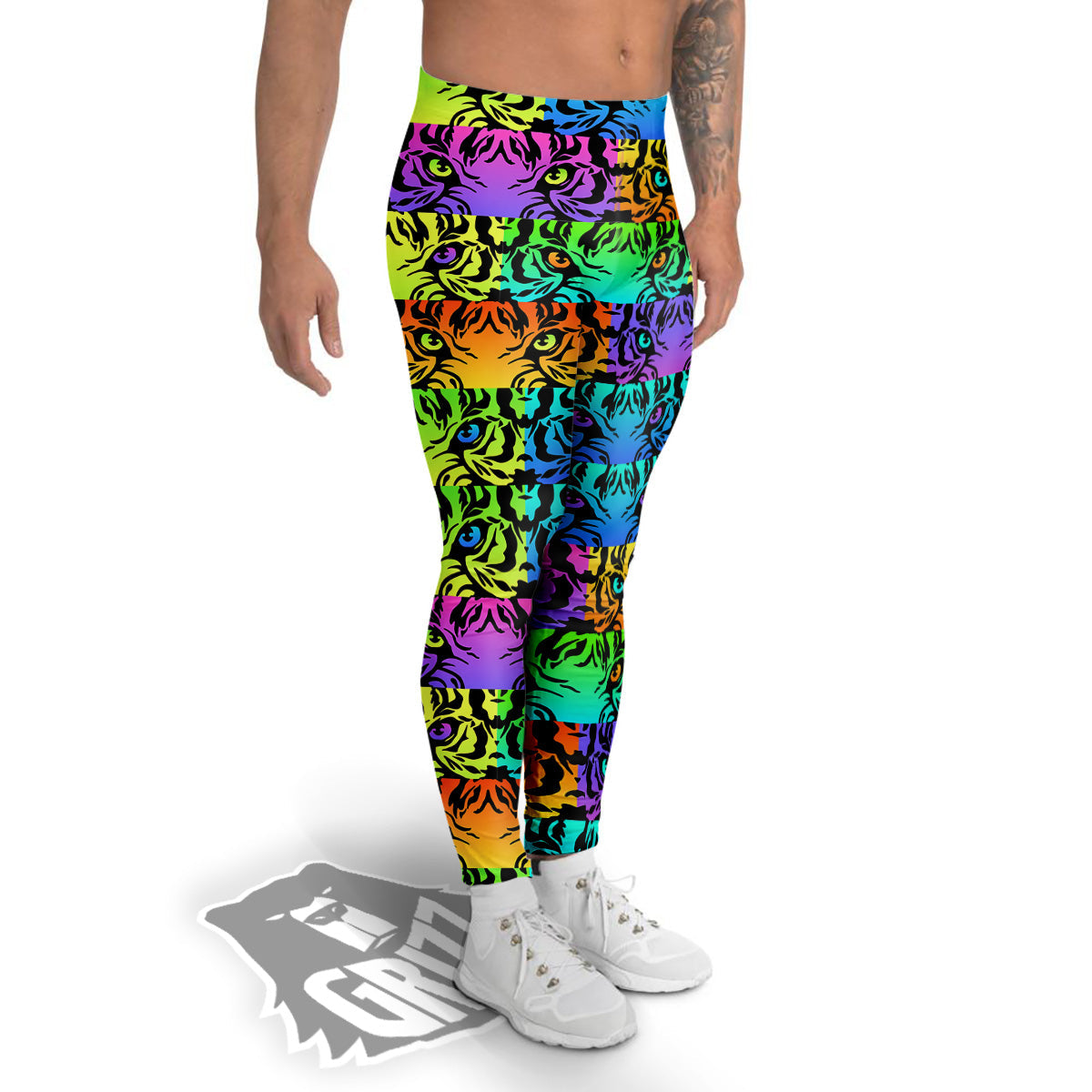 Rainbow Tiger Eyes Print Pattern Men's Leggings-grizzshop