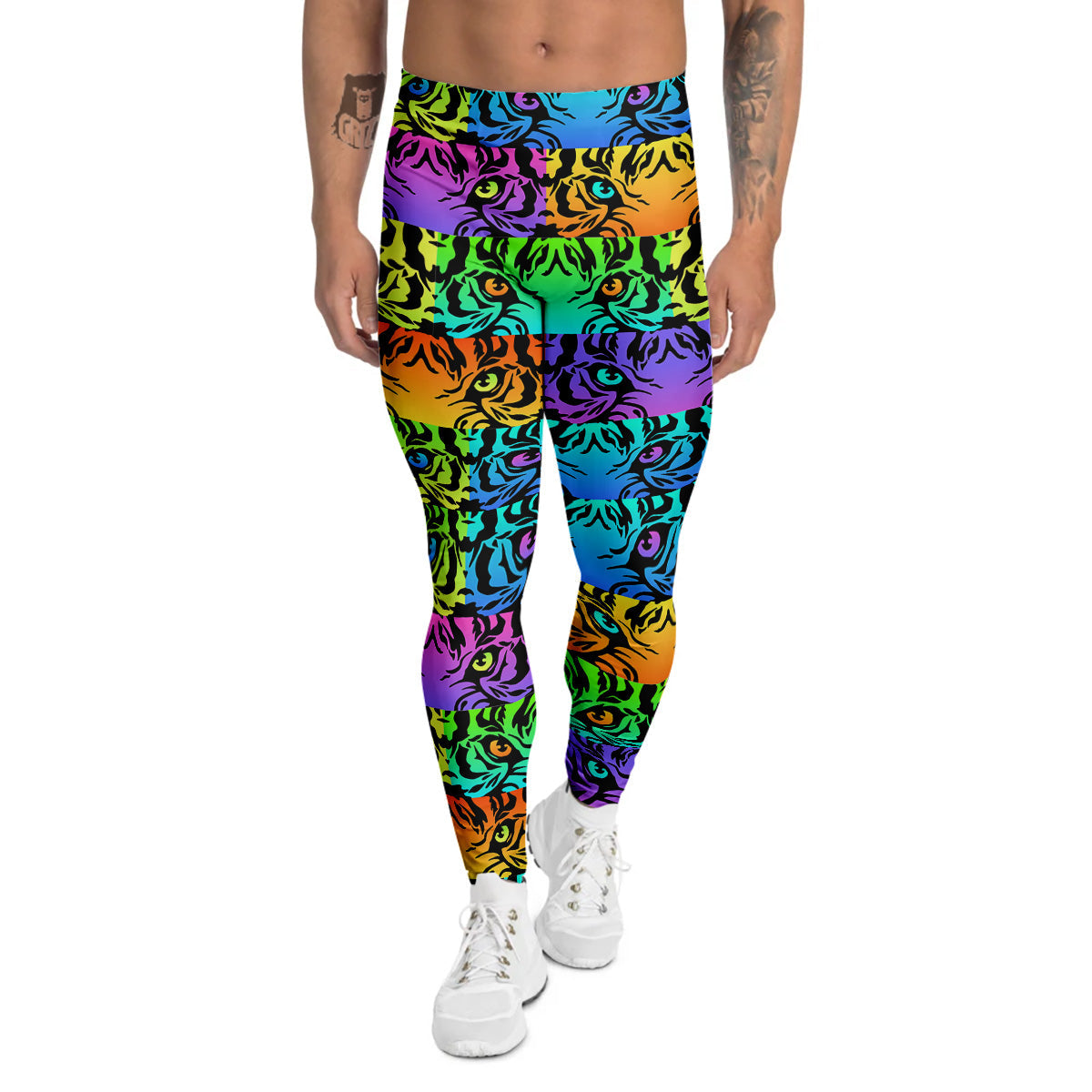 Rainbow Tiger Eyes Print Pattern Men's Leggings-grizzshop