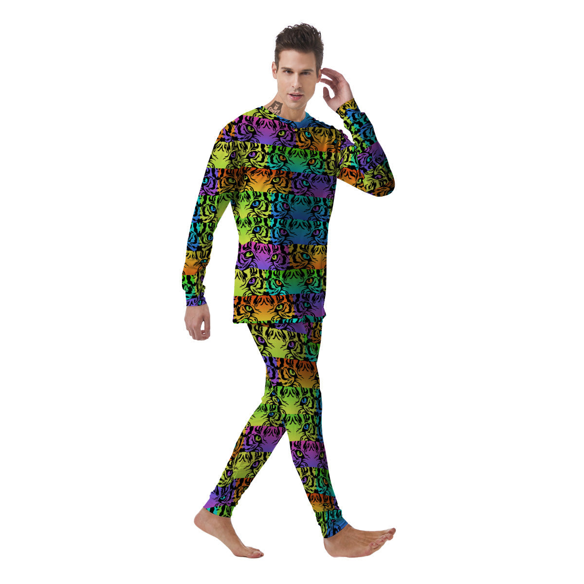 Rainbow Tiger Eyes Print Pattern Men's Pajamas-grizzshop