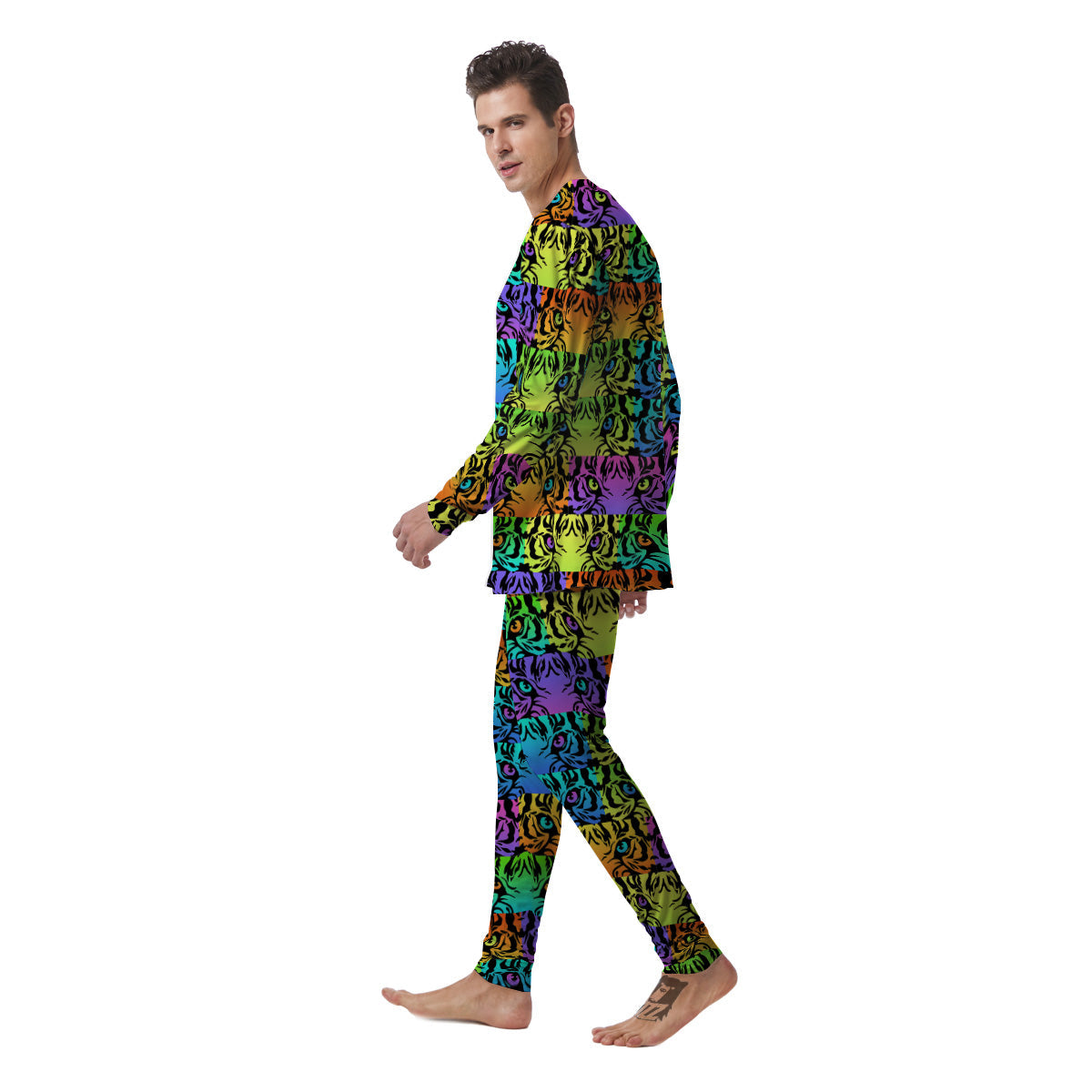 Rainbow Tiger Eyes Print Pattern Men's Pajamas-grizzshop