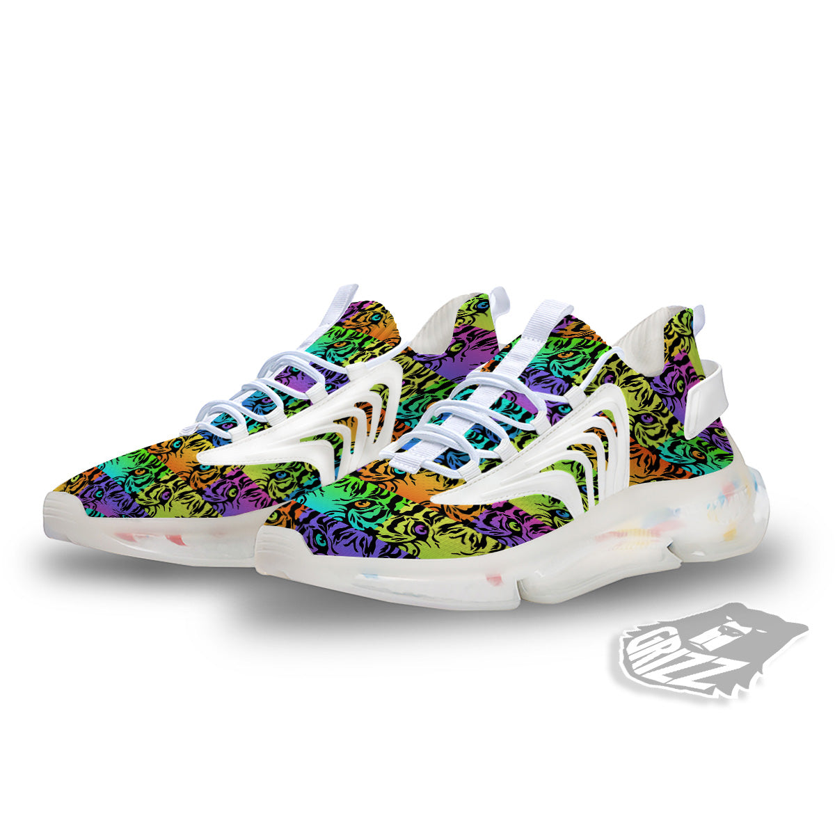 Rainbow Tiger Eyes Print Pattern White Gym Shoes-grizzshop