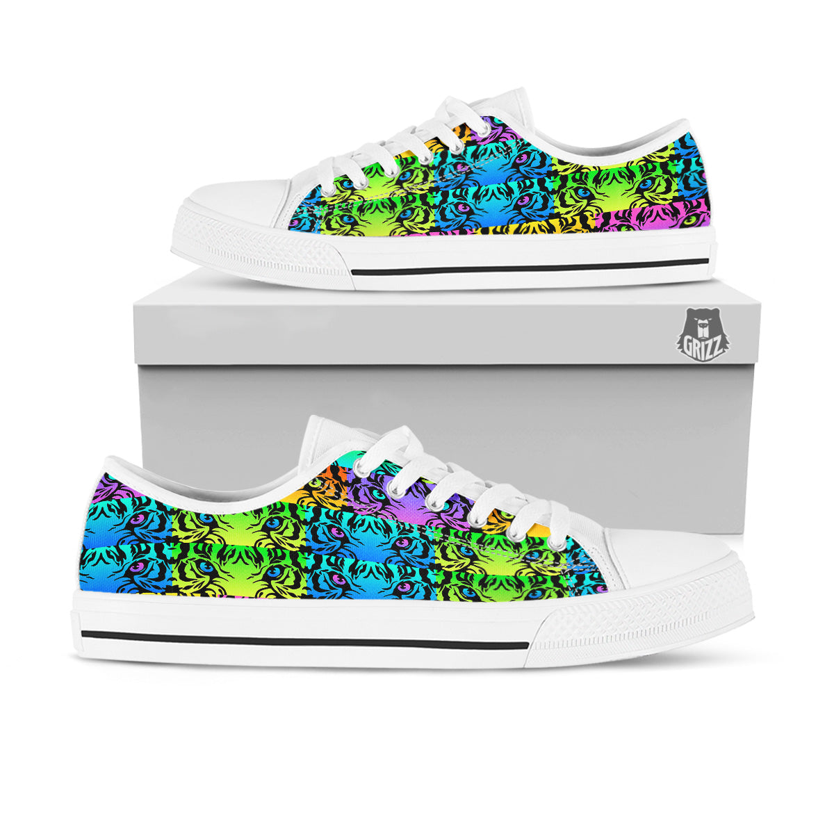 Rainbow Tiger Eyes Print Pattern White Low Top Shoes-grizzshop