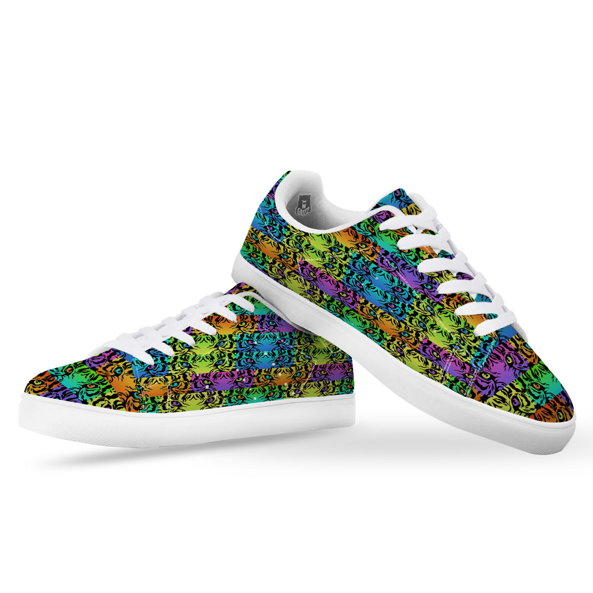 Rainbow Tiger Eyes Print Pattern White Low Top Sneakers-grizzshop