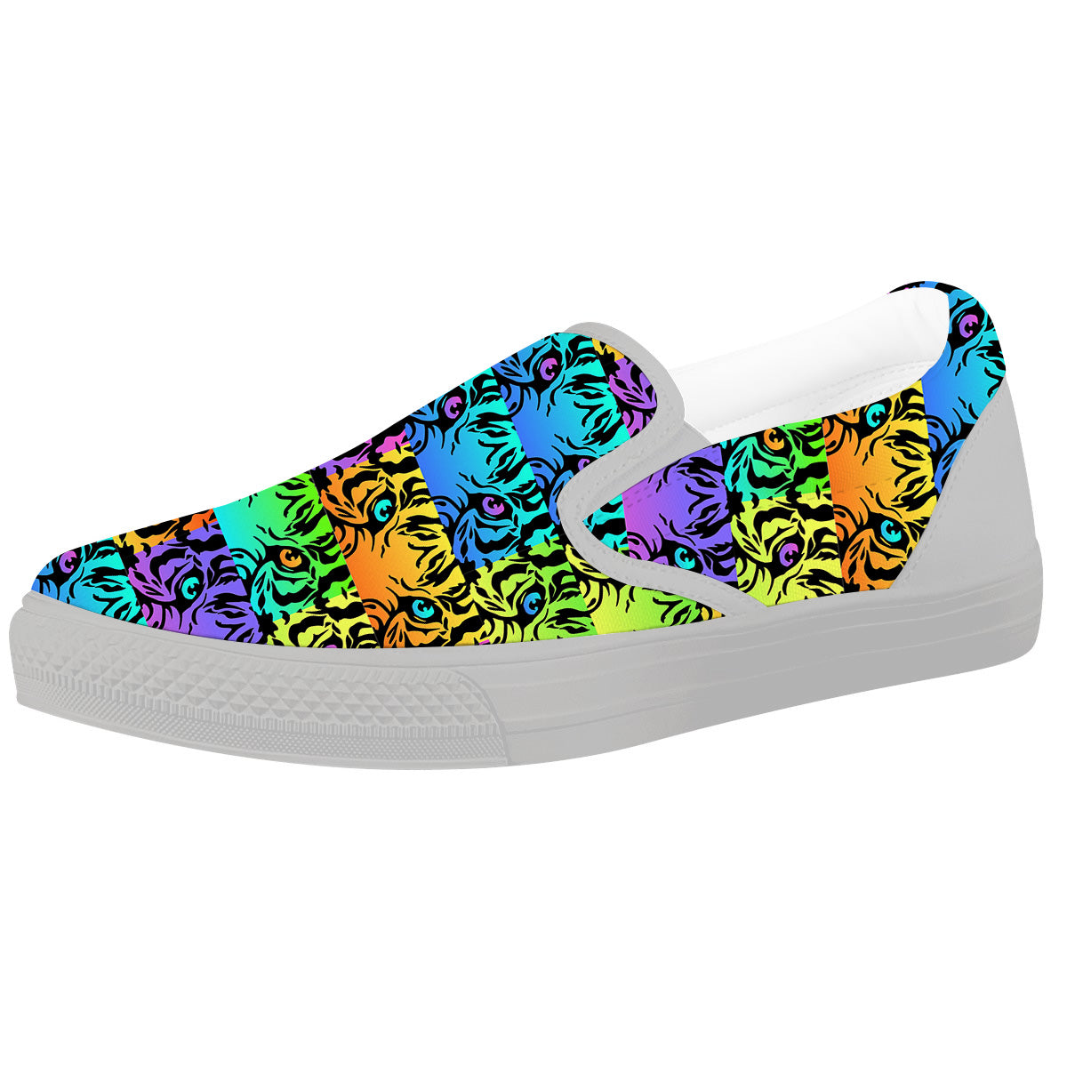 Rainbow Tiger Eyes Print Pattern White Slip On Shoes-grizzshop
